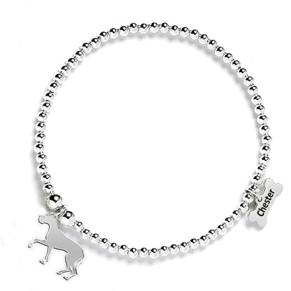 Great Dane Silhouette Silver Ball Bead Bracelet - Personalised - MYLEE London