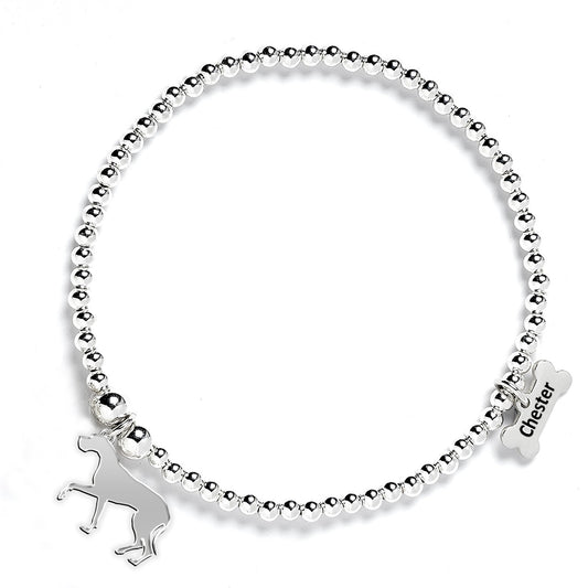 Great Dane Silhouette Silver Ball Bead Bracelet - Personalised - MYLEE London