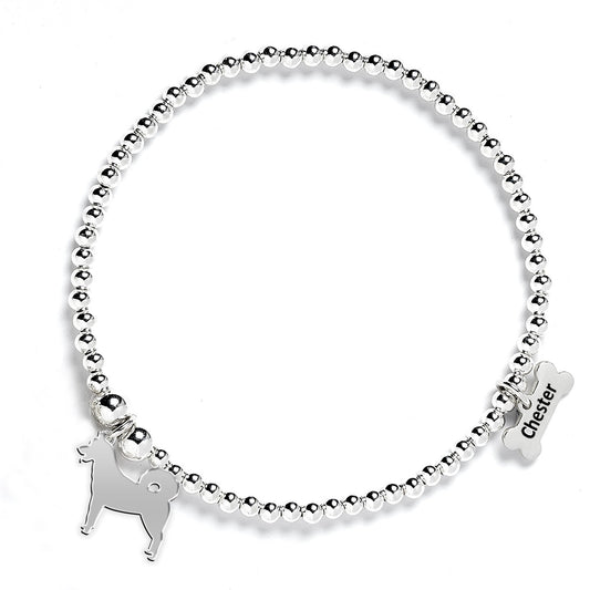 Greenland Dog Silhouette Silver Ball Bead Bracelet - Personalised - MYLEE London