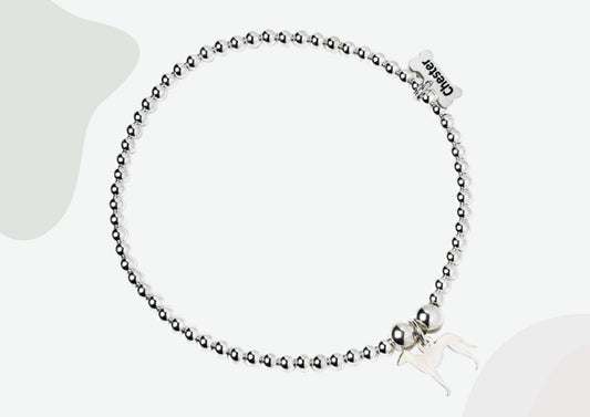 Greyhound Silhouette Silver Ball Bead Bracelet - Personalised - MYLEE London