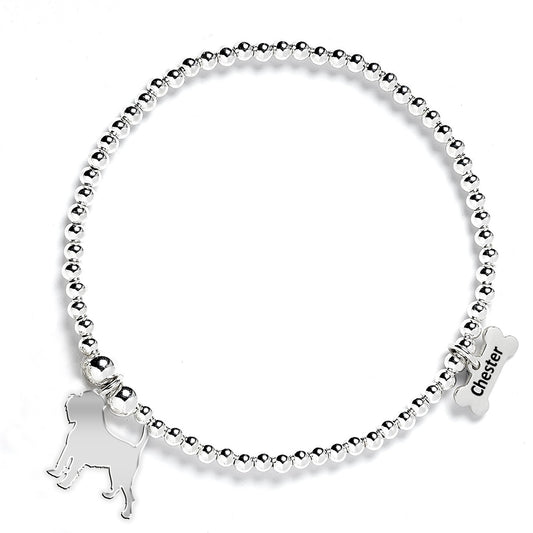 Griffon Bruxellois Silhouette Silver Ball Bead Bracelet - Personalised - MYLEE London