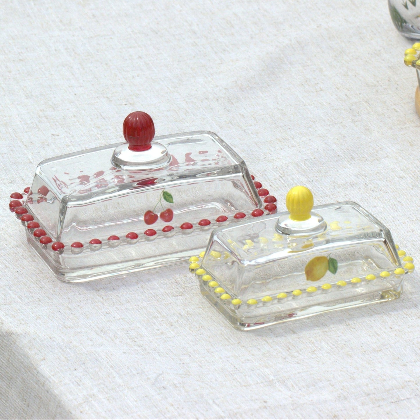 Hand Painted Glass Butter Dish - MYLEE London