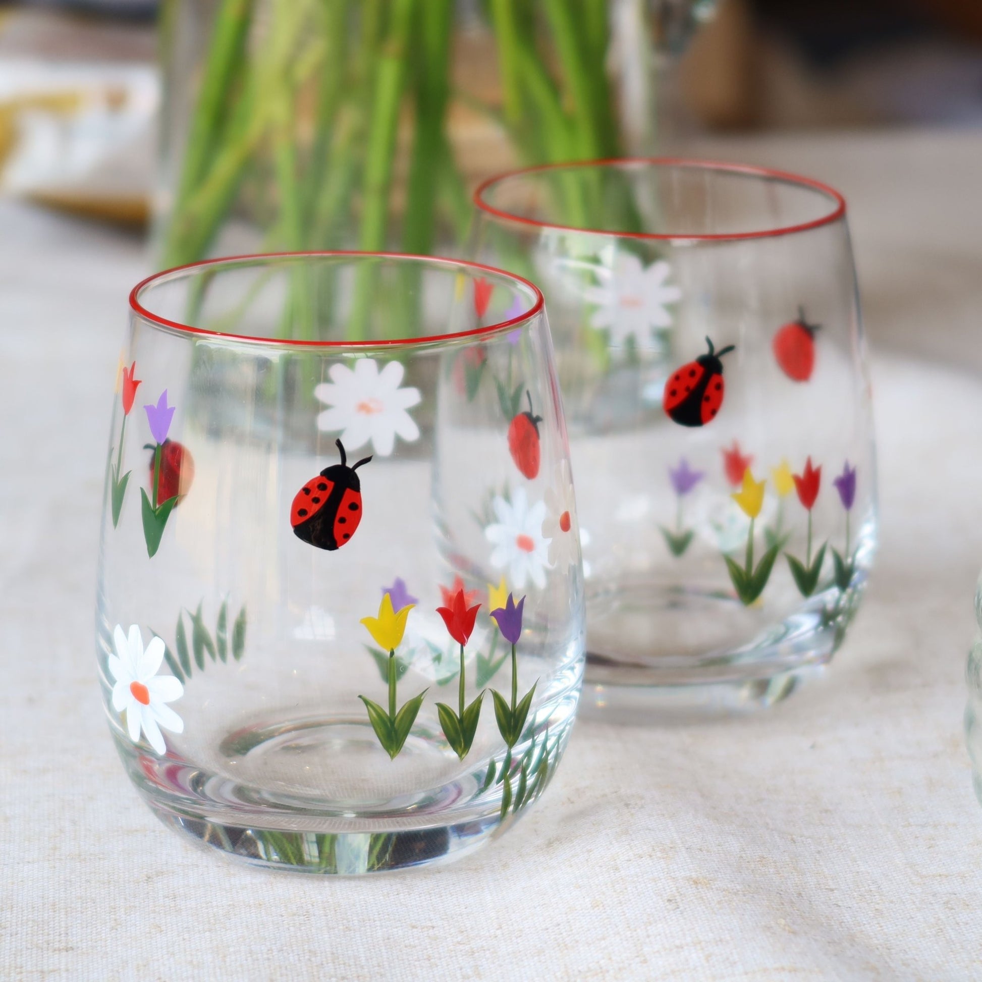 Hand Painted Red Floral Drinking Glass - MYLEE London