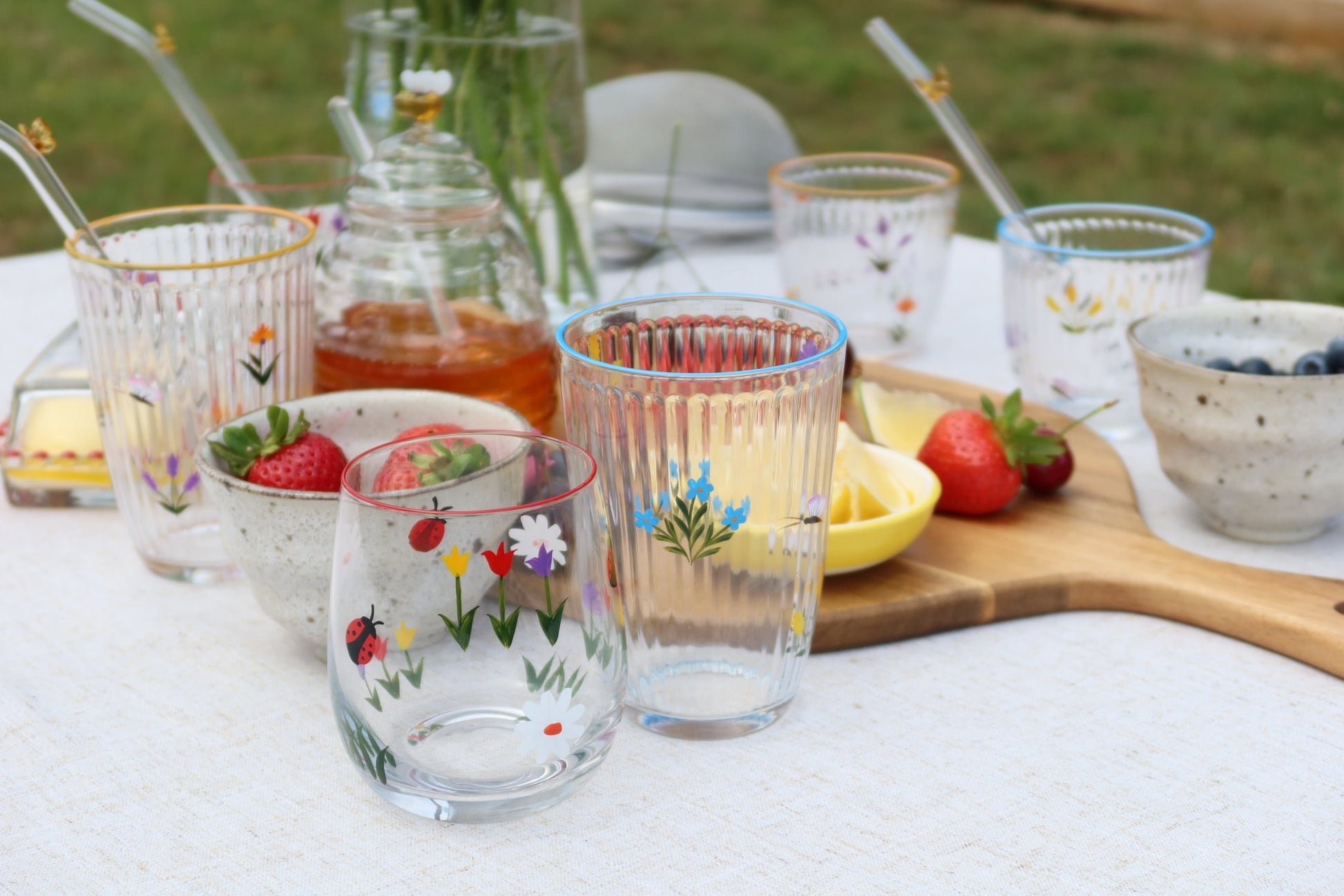 Hand Painted Red Floral Drinking Glass - MYLEE London