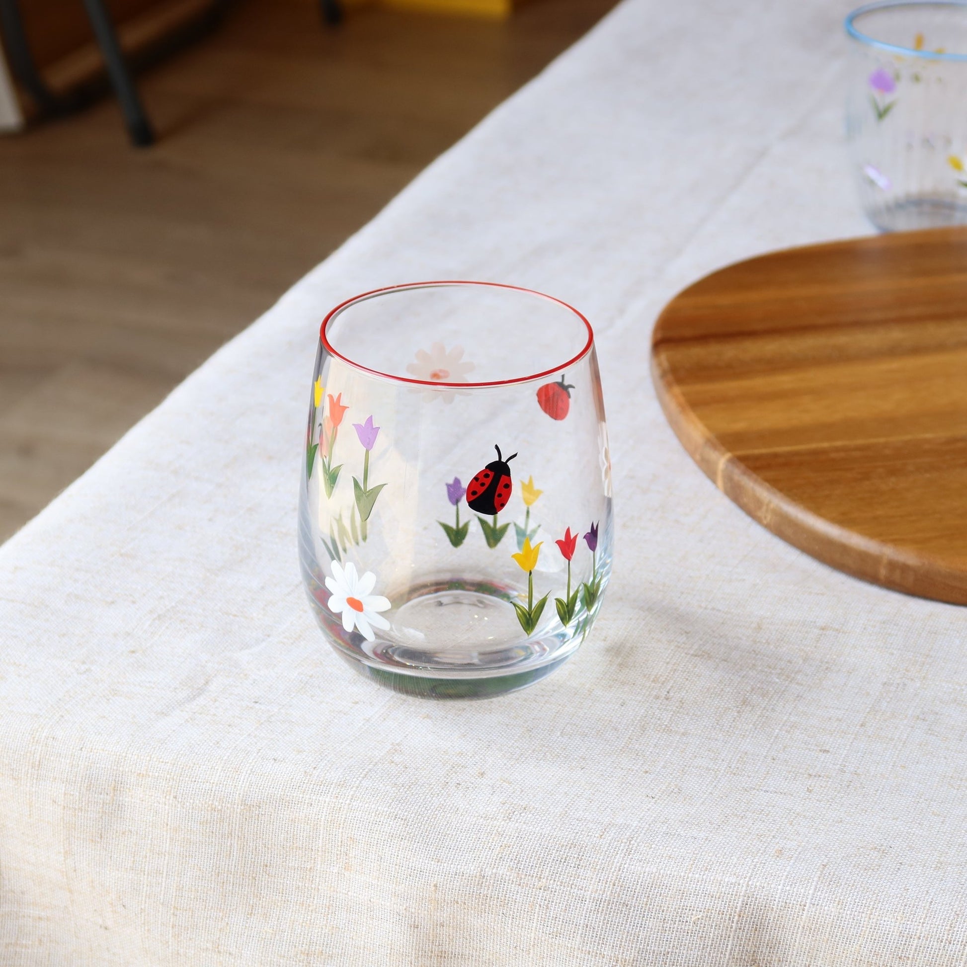 Hand Painted Red Floral Drinking Glass - MYLEE London