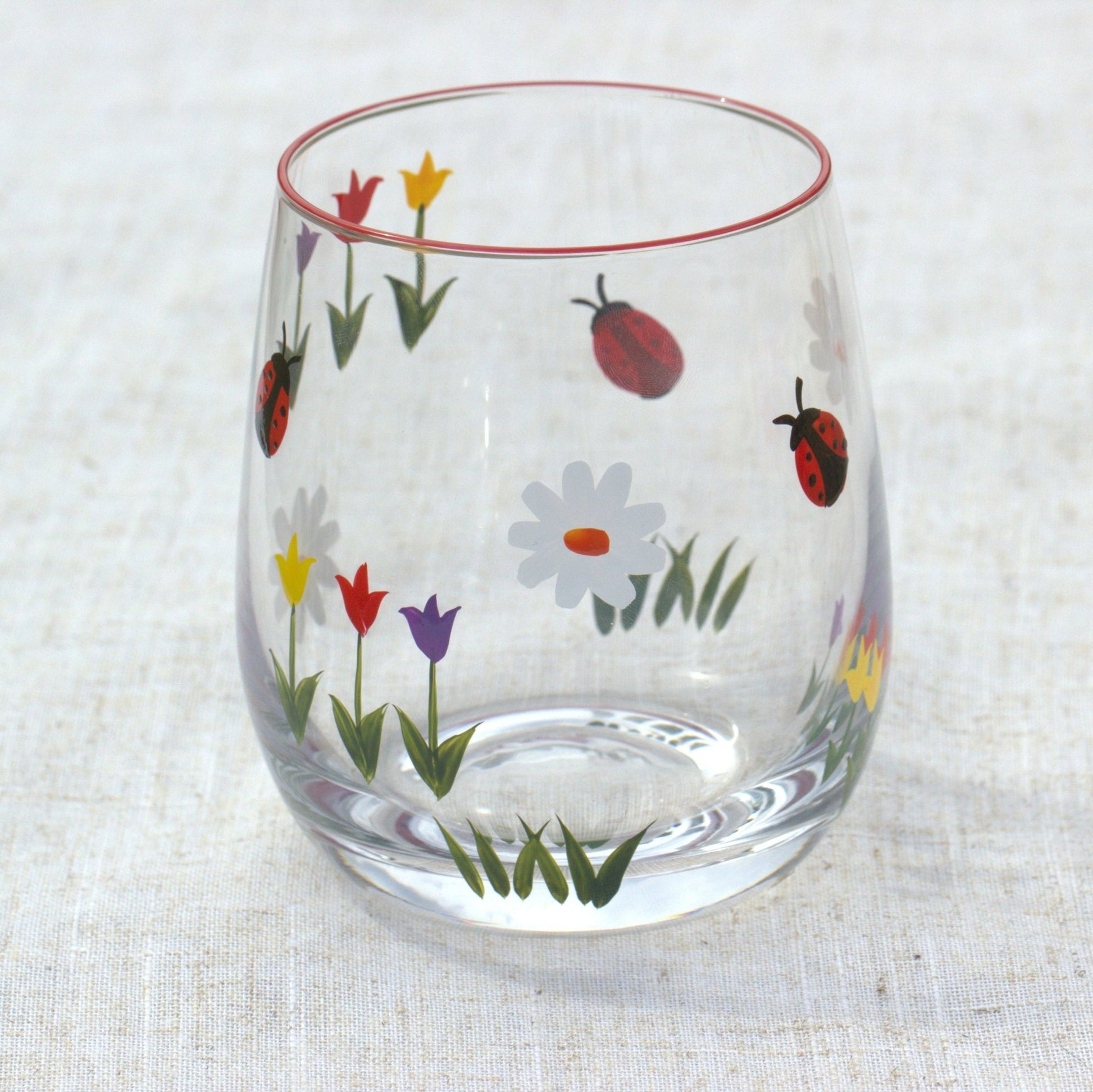 Hand Painted Red Floral Drinking Glass - MYLEE London