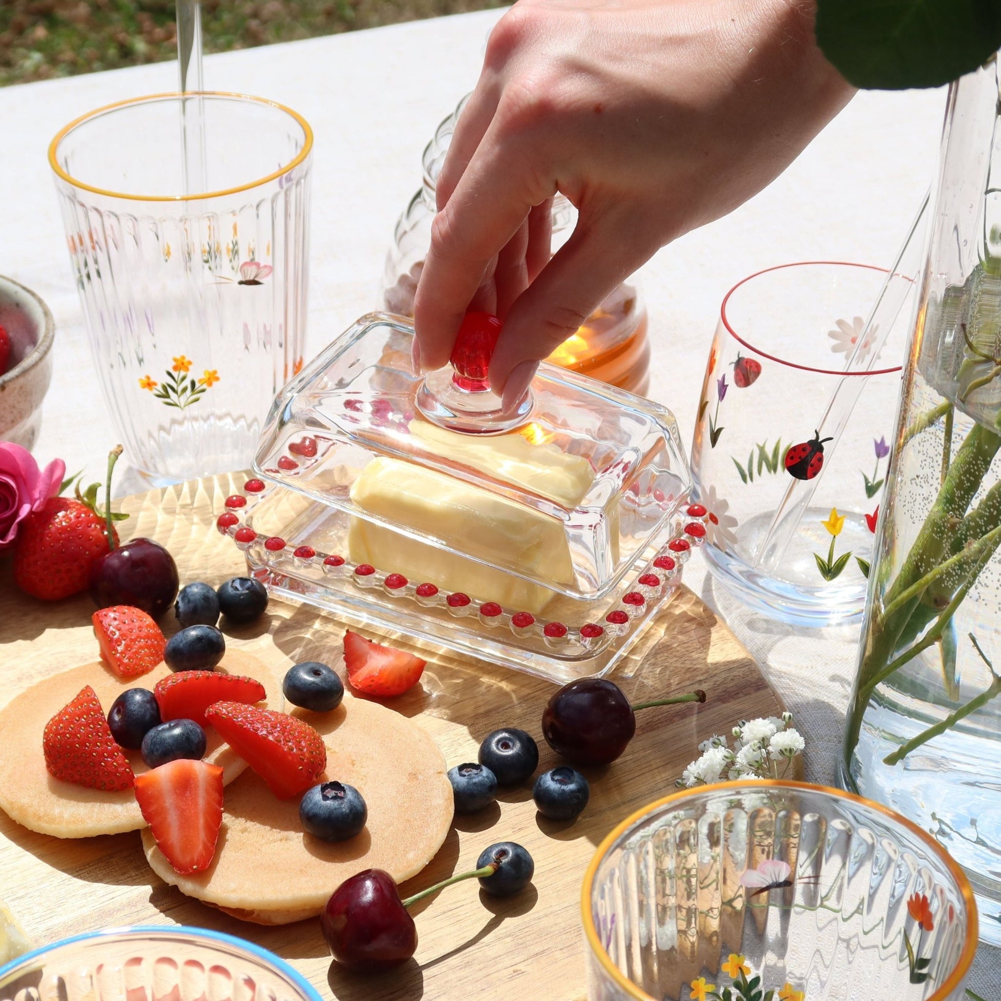 Hand Painted Red Floral Drinking Glass - MYLEE London