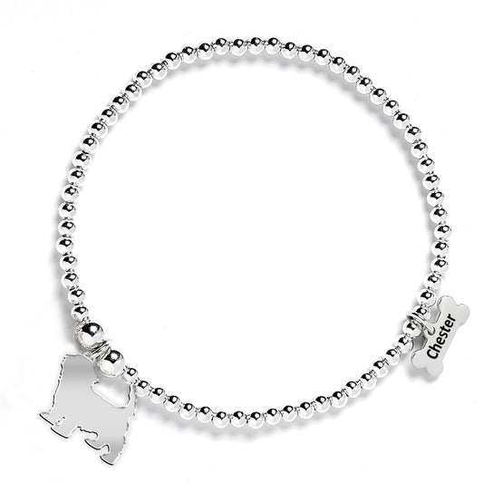 Havanese Silhouette Silver Ball Bead Bracelet - Personalised - MYLEE London