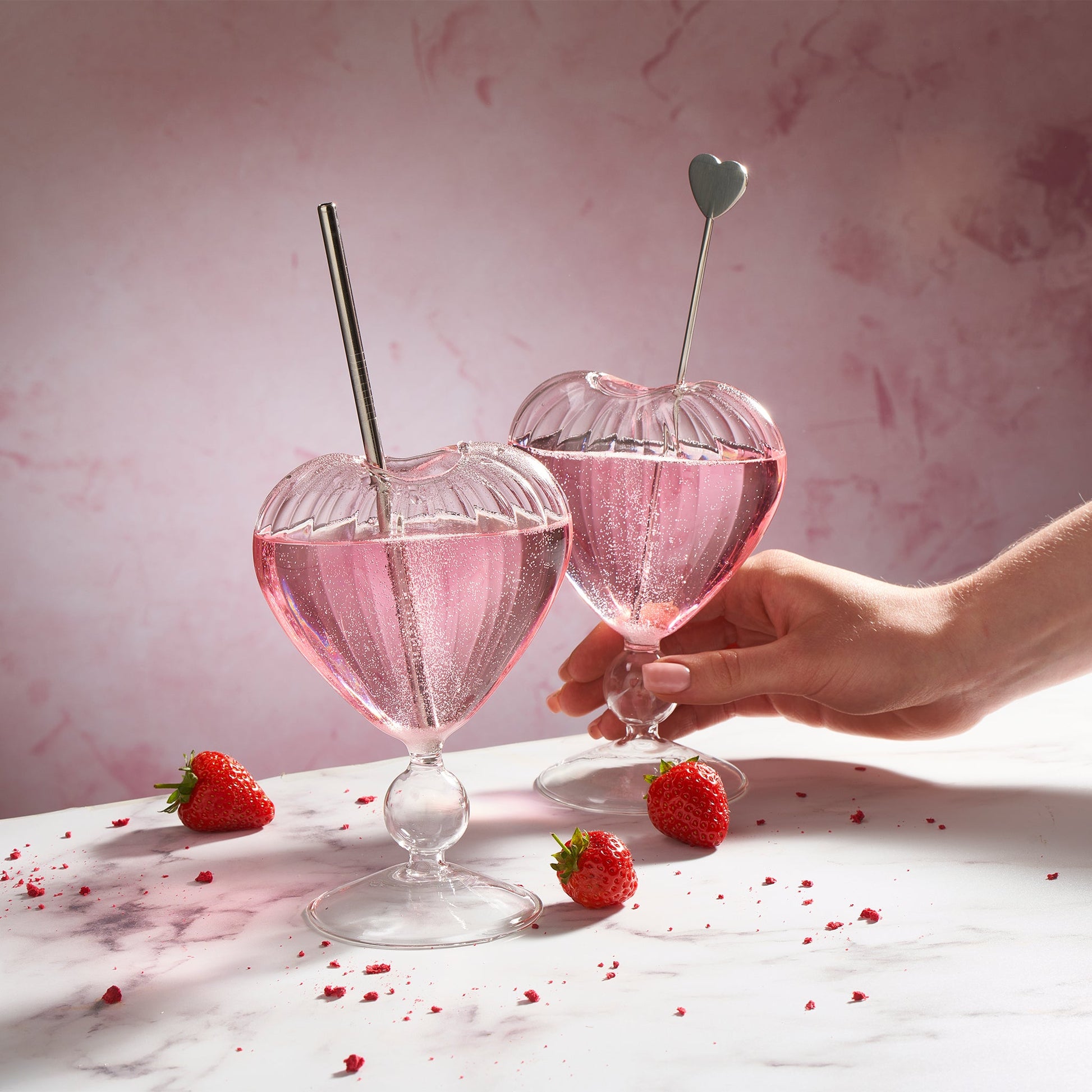 Heart Shaped Cocktail Glass with Free Personalised Metal Straw - MYLEE London