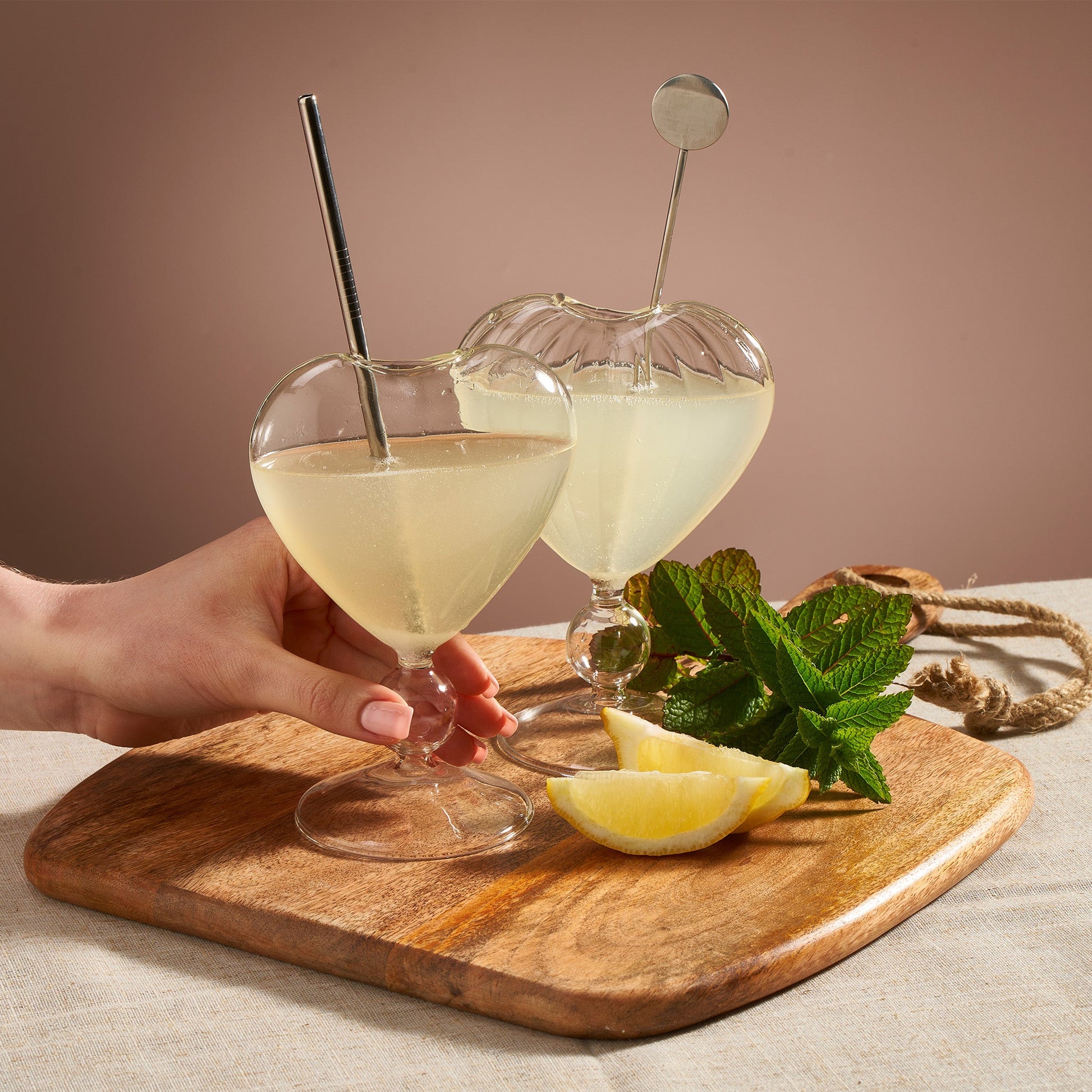 Heart Shaped Cocktail Glass with Free Personalised Metal Straw - MYLEE London