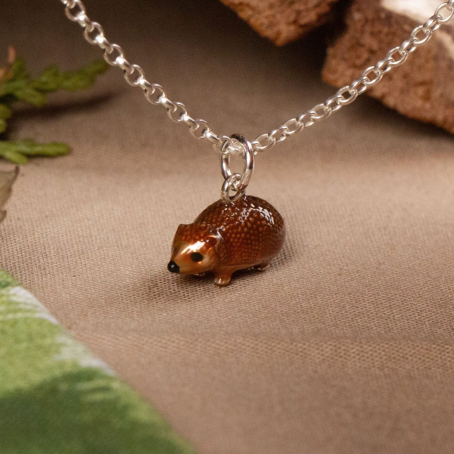 Hedgehog Necklace - Enamelled Sterling Silver - MYLEE London