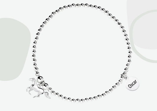 Horse Silver Ball Bead Bracelet - Personalised - MYLEE London