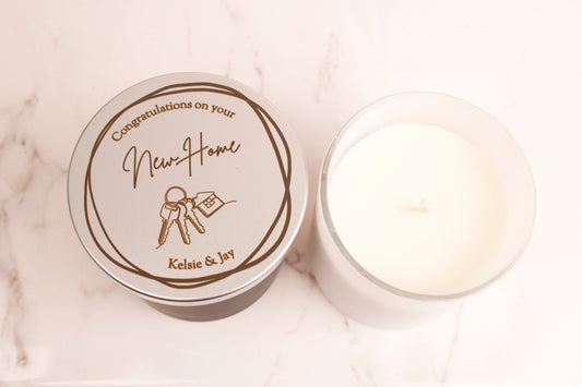 Housewarming Soy Wax Scented Candle With Personalised Metal Lid - MYLEE London