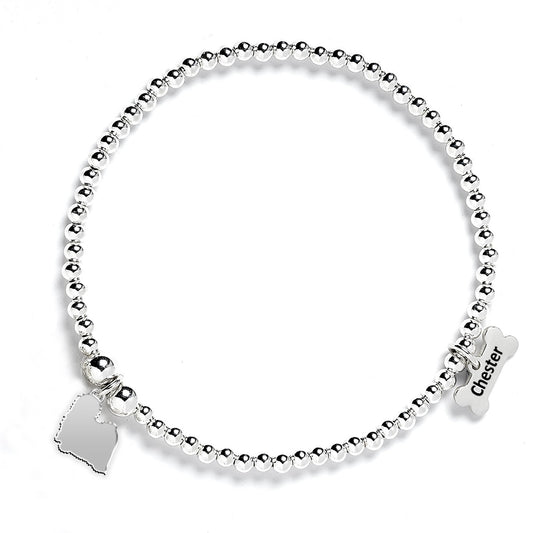 Hungarian Puli Silhouette Silver Ball Bead Bracelet - Personalised - MYLEE London