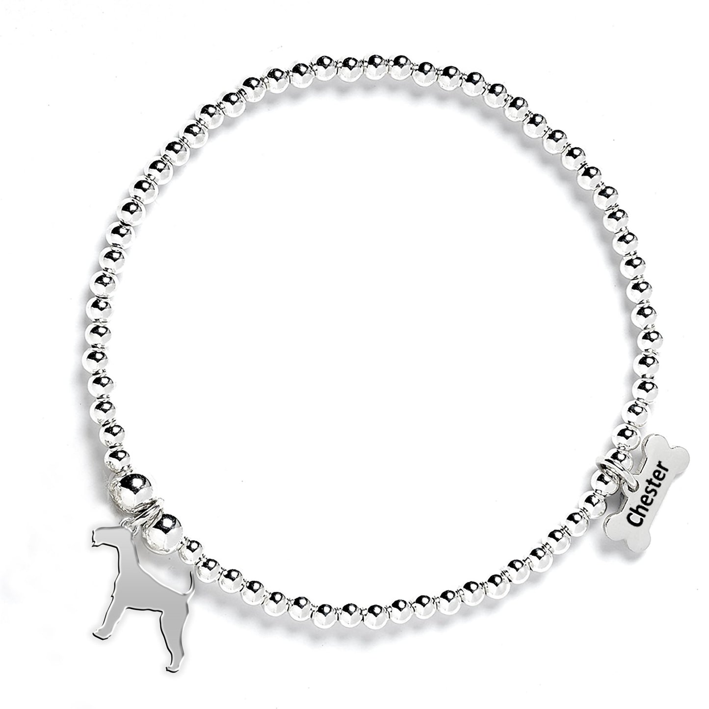 Irish Terrier Silhouette Silver Ball Bead Bracelet - Personalised - MYLEE London