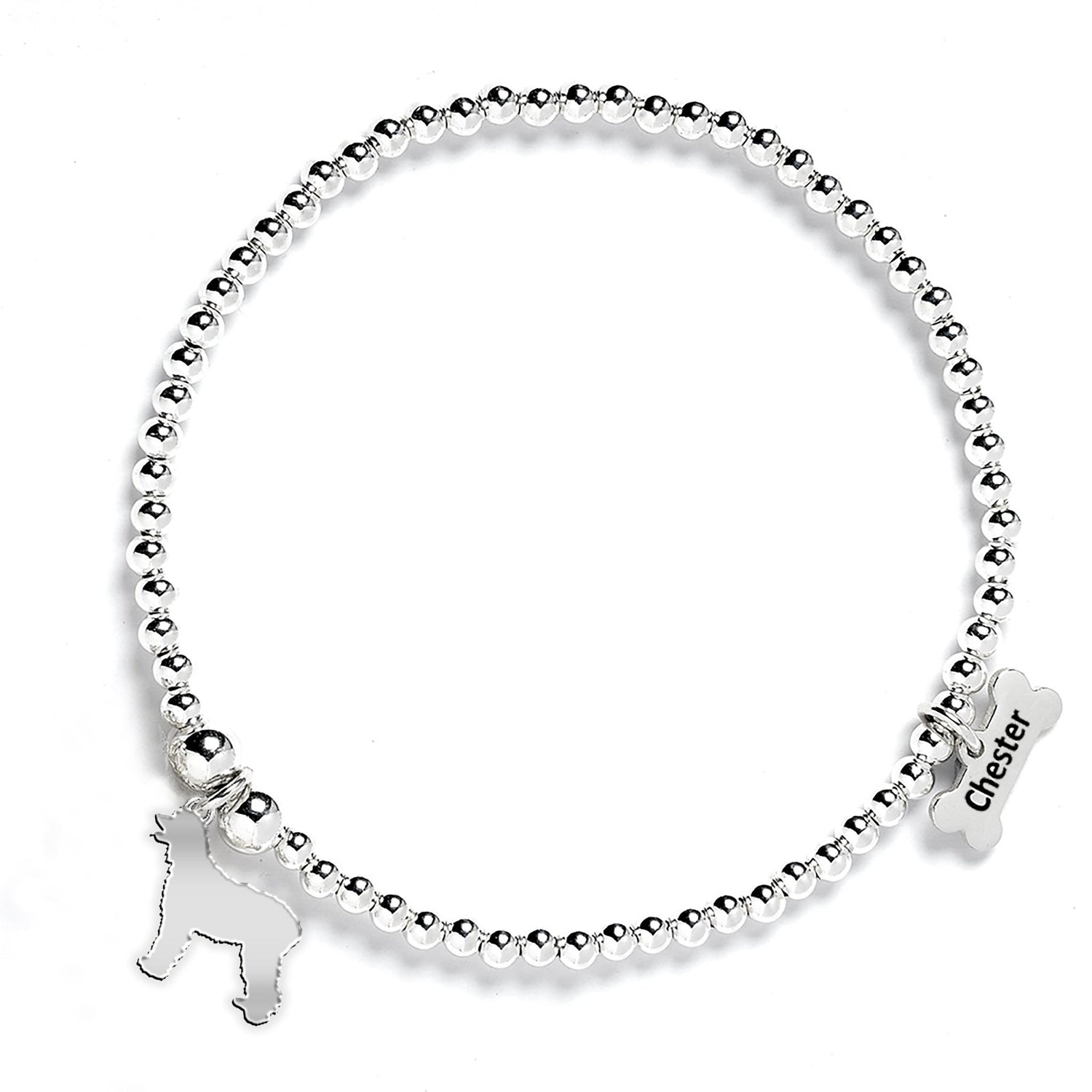 Irish Water Spaniel Silhouette Silver Ball Bead Bracelet - Personalised - MYLEE London