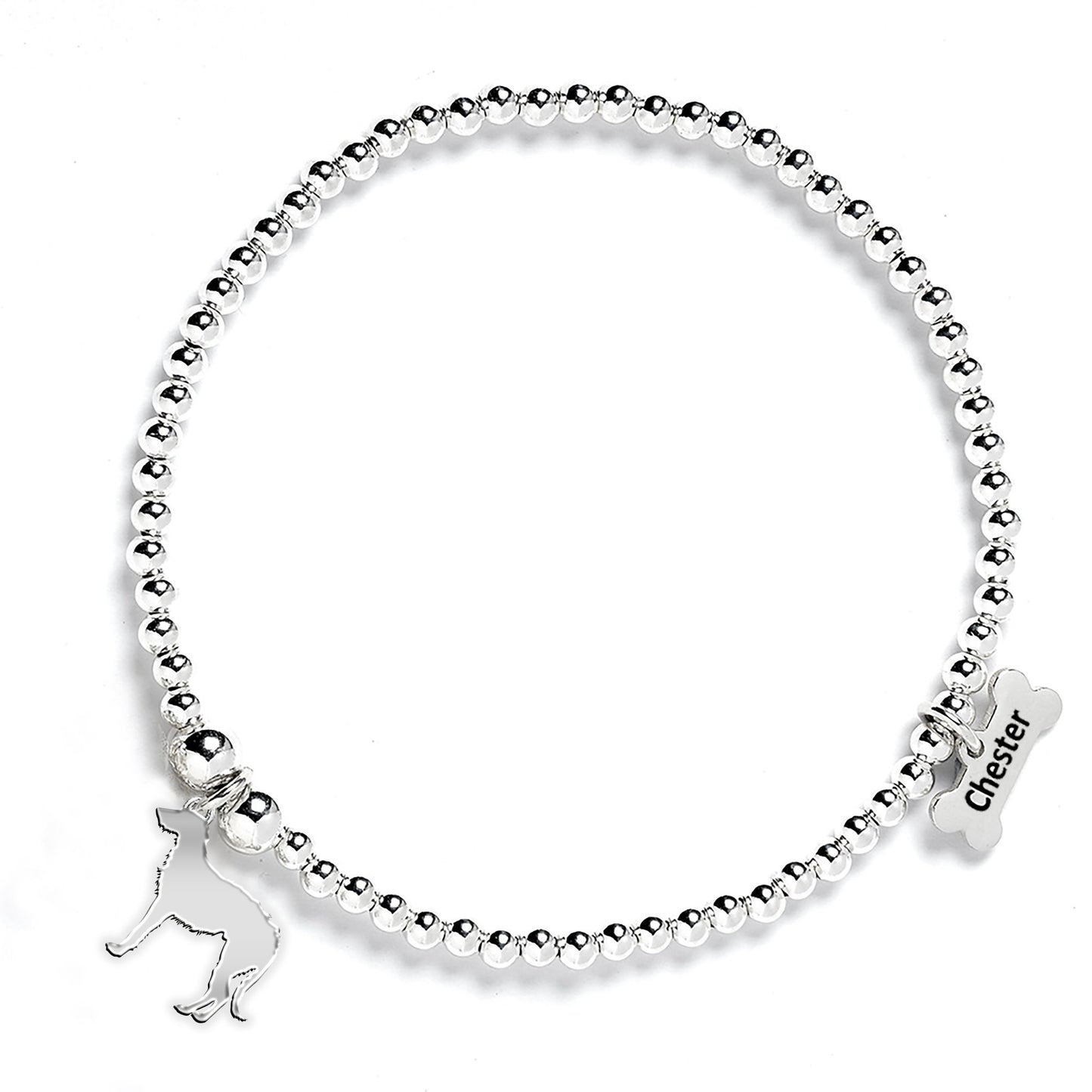 Irish Wolfhound Silhouette Silver Ball Bead Bracelet - Personalised - MYLEE London