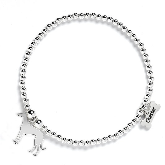 Italian Greyhound Silhouette Silver Ball Bead Bracelet - Personalised - MYLEE London