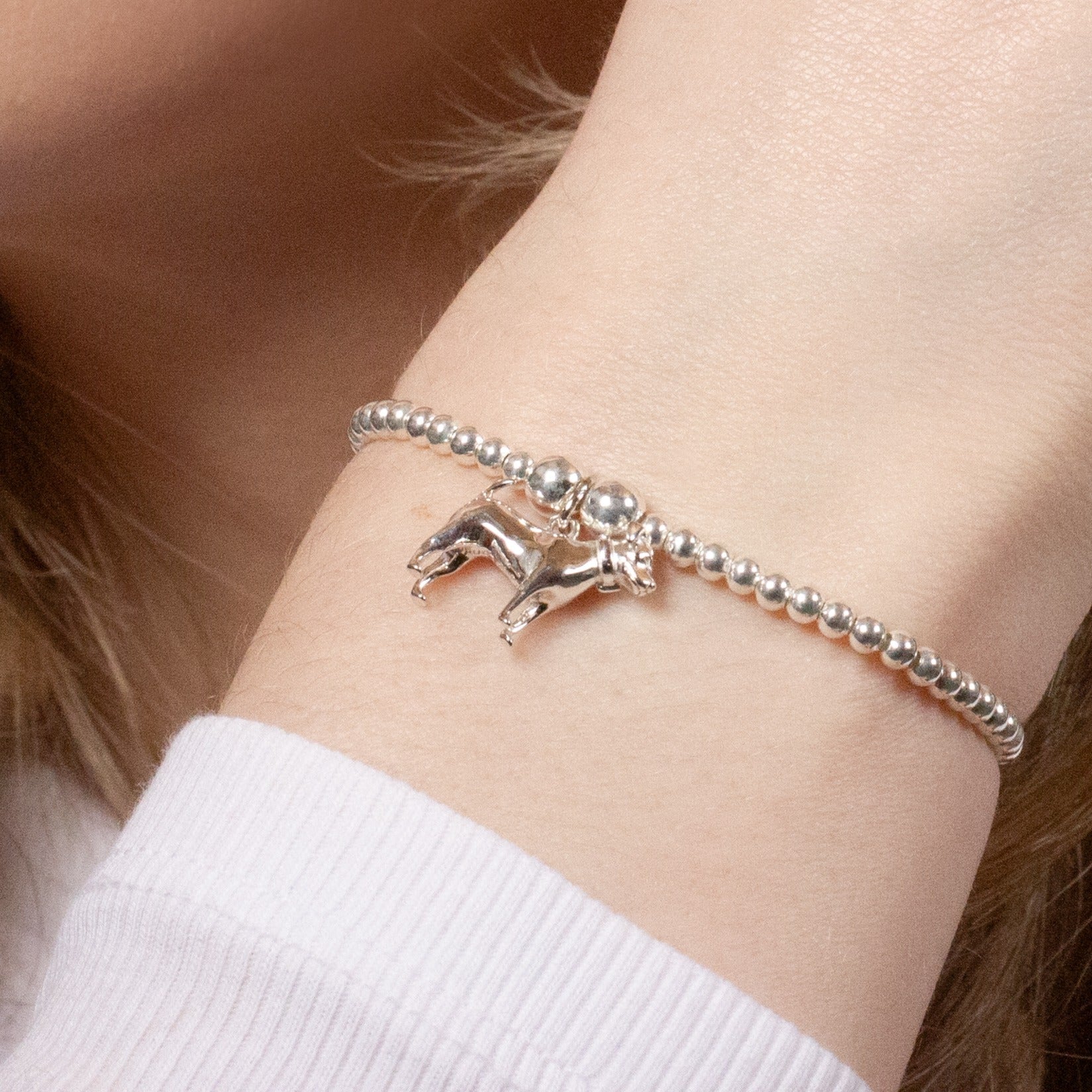 Jack Russell Silver Ball Bead Bracelet - Personalised - MYLEE London