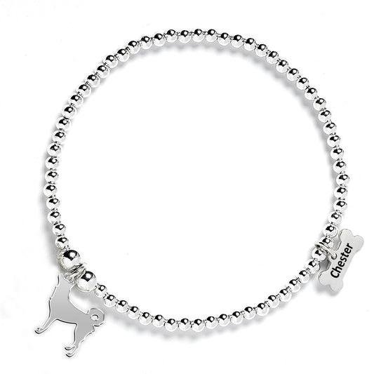 Korean Jindo Dog Silhouette Silver Ball Bead Bracelet - Personalised - MYLEE London