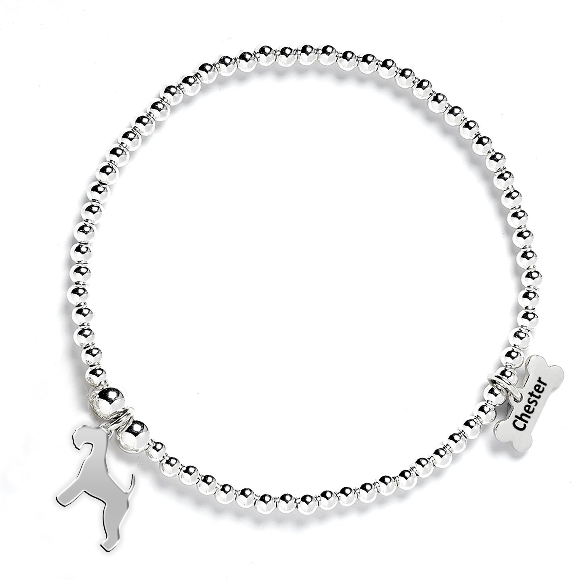 Lakeland Terrier Silhouette Silver Ball Bead Bracelet - Personalised - MYLEE London