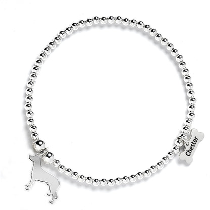 Large Munsterlander Silhouette Silver Ball Bead Bracelet - Personalised - MYLEE London