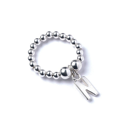 Letter Initial Charm on Silver Ball Bead Ring - MYLEE London