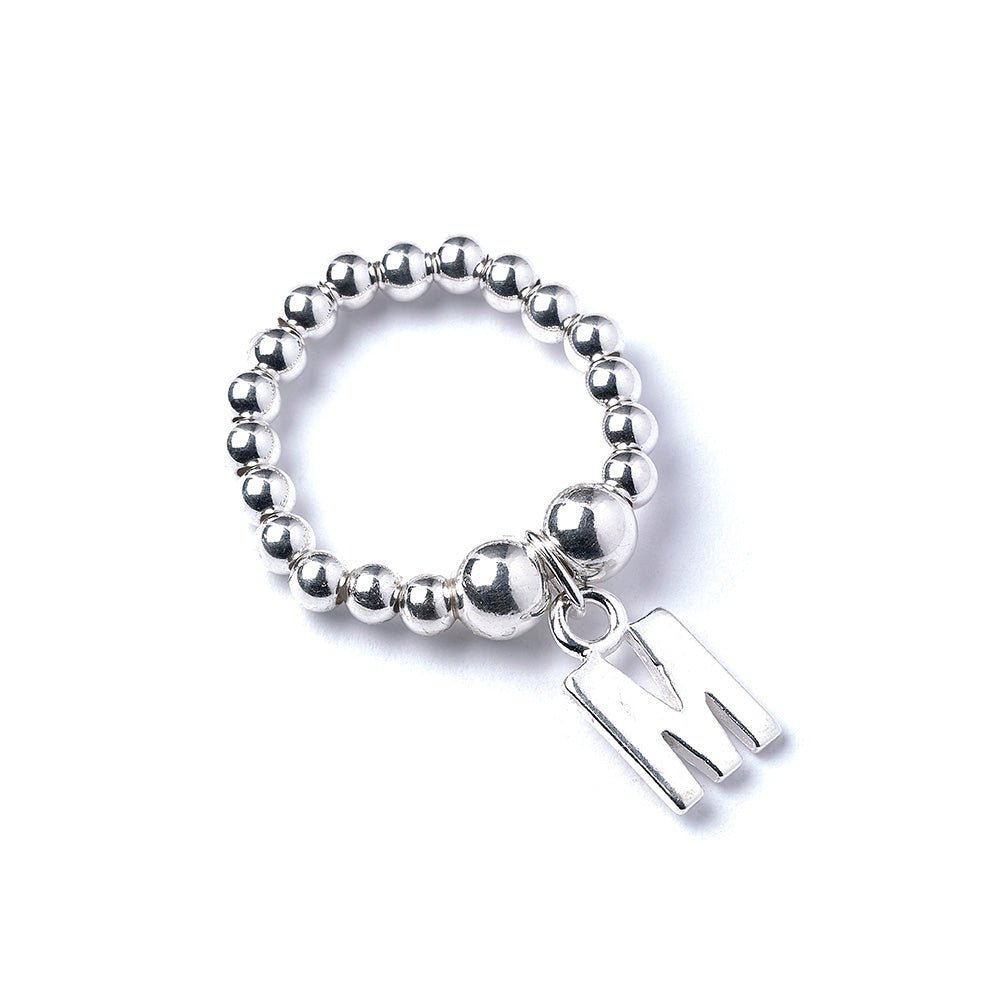 Letter Initial Charm on Silver Ball Bead Ring - MYLEE London