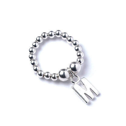 Letter Initial Charm on Silver Ball Bead Ring - MYLEE London