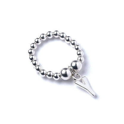 Letter Initial Charm on Silver Ball Bead Ring - MYLEE London