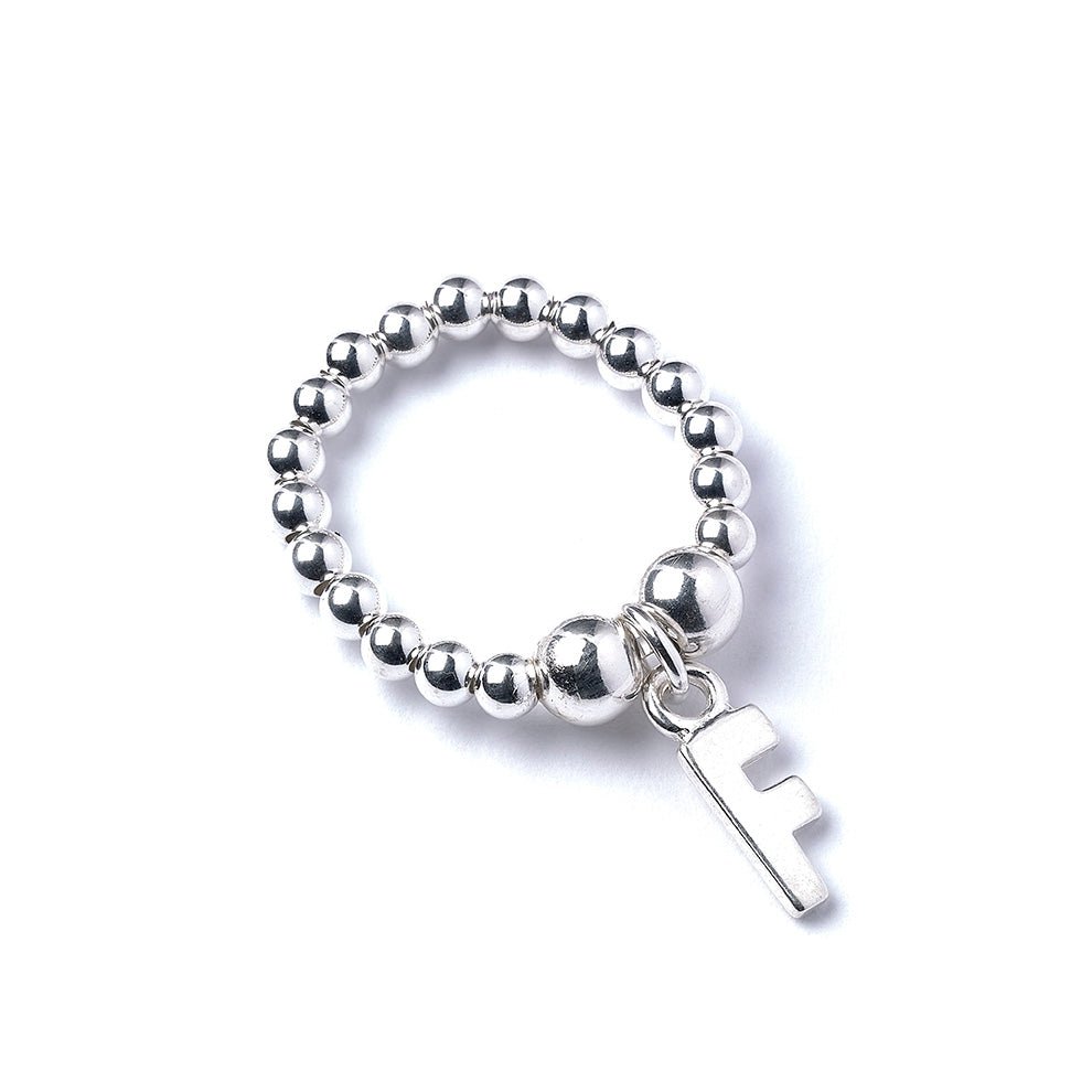 Letter Initial Charm on Silver Ball Bead Ring - MYLEE London