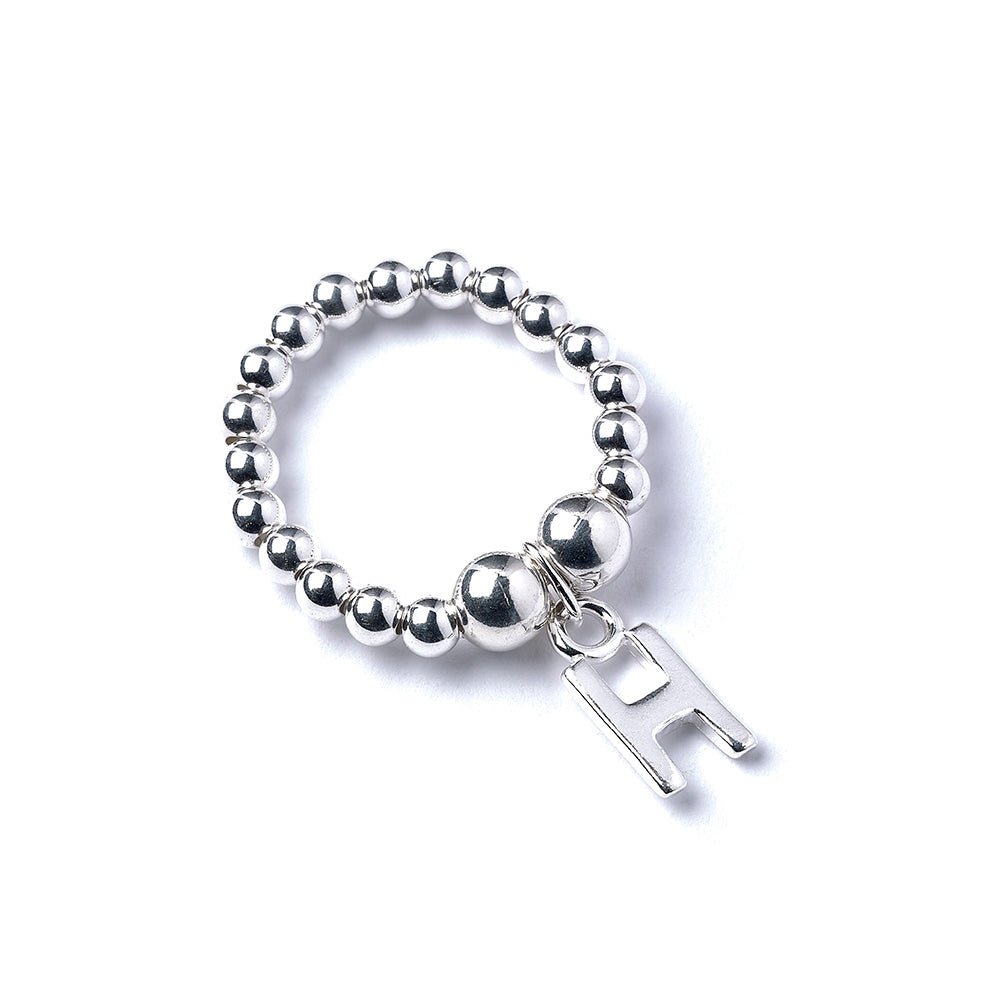 Letter Initial Charm on Silver Ball Bead Ring - MYLEE London