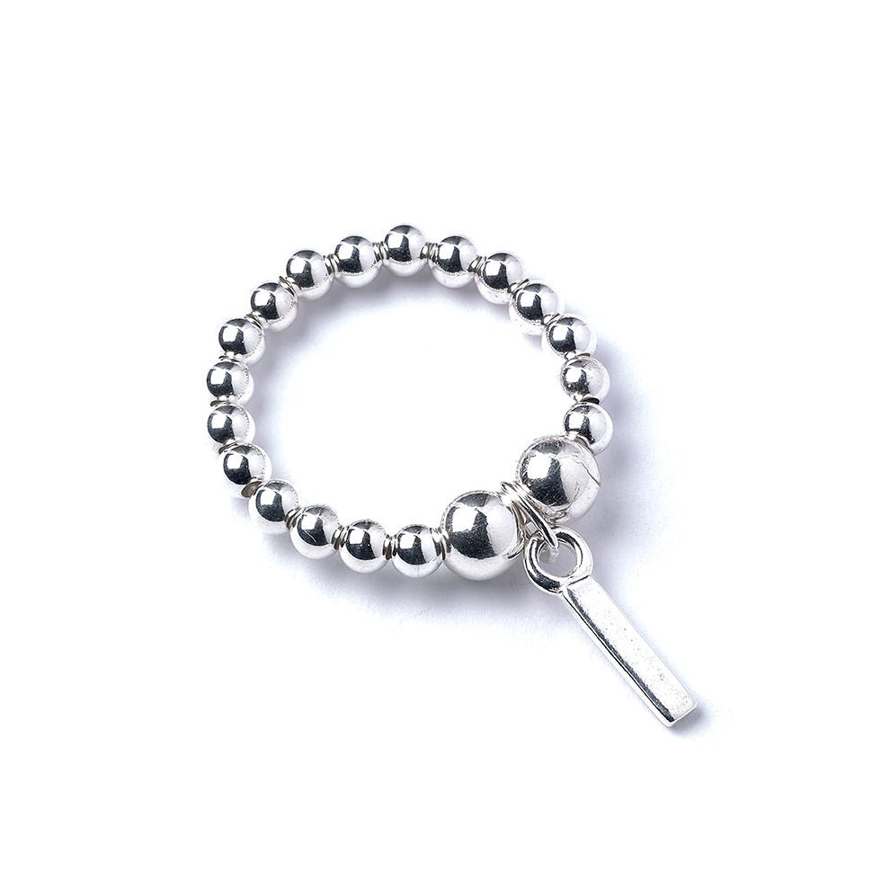 Letter Initial Charm on Silver Ball Bead Ring - MYLEE London