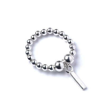 Letter Initial Charm on Silver Ball Bead Ring - MYLEE London