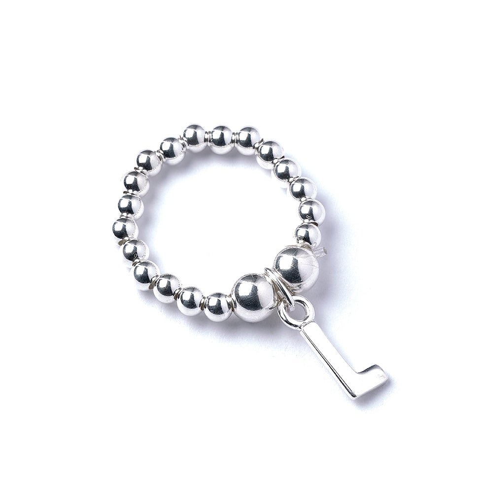 Letter Initial Charm on Silver Ball Bead Ring - MYLEE London