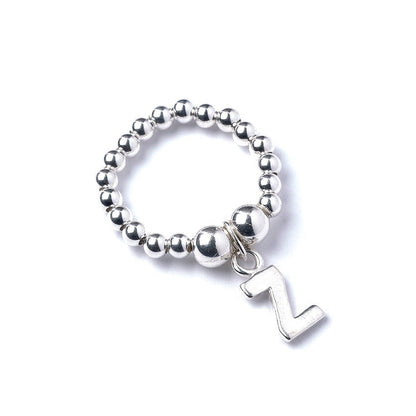 Letter Initial Charm on Silver Ball Bead Ring - MYLEE London