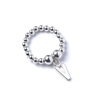 Letter Initial Charm on Silver Ball Bead Ring - MYLEE London