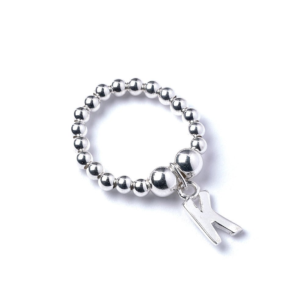 Letter Initial Charm on Silver Ball Bead Ring - MYLEE London