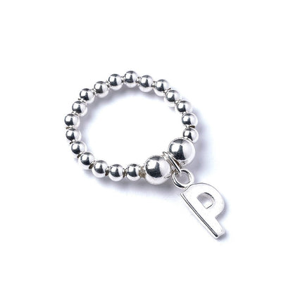 Letter Initial Charm on Silver Ball Bead Ring - MYLEE London