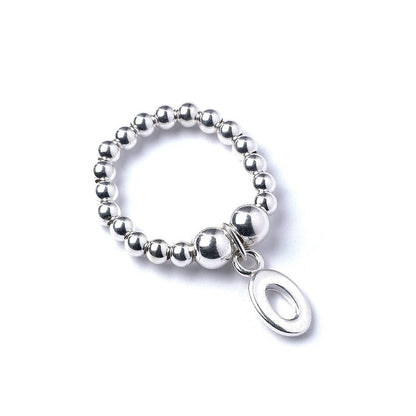 Letter Initial Charm on Silver Ball Bead Ring - MYLEE London