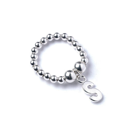 Letter Initial Charm on Silver Ball Bead Ring - MYLEE London