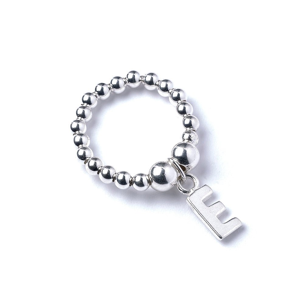 Letter Initial Charm on Silver Ball Bead Ring - MYLEE London