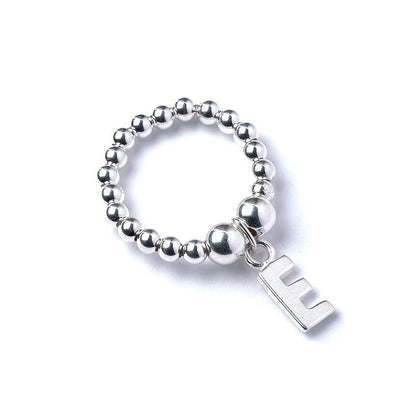 Letter Initial Charm on Silver Ball Bead Ring - MYLEE London