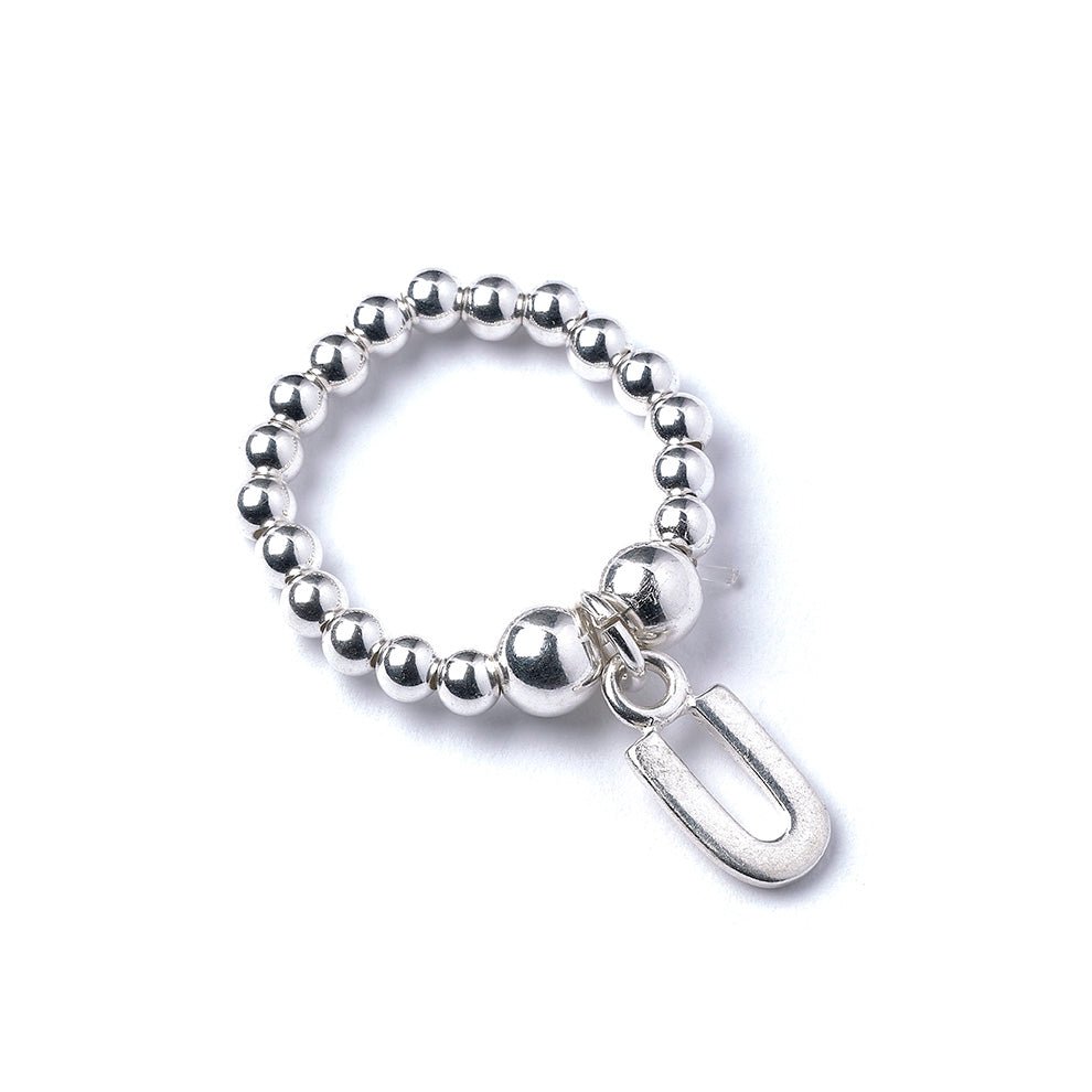 Letter Initial Charm on Silver Ball Bead Ring - MYLEE London