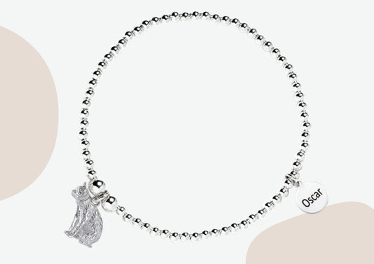 Long-Haired Cat Silver Ball Bead Bracelet - Personalised - MYLEE London