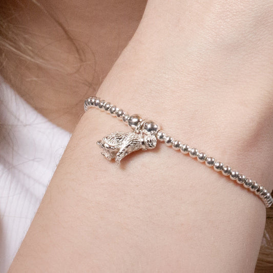 Long - Haired Cat Silver Ball Bead Bracelet - Personalised - MYLEE London