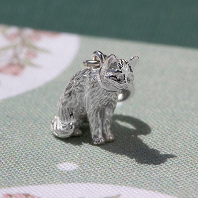 Cat (long haired) sterling silver charm