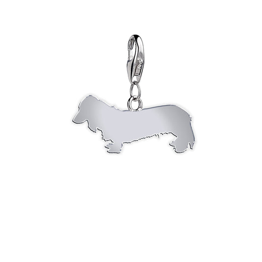 Long Haired Dachshund Silhouette Silver Charm - MYLEE London