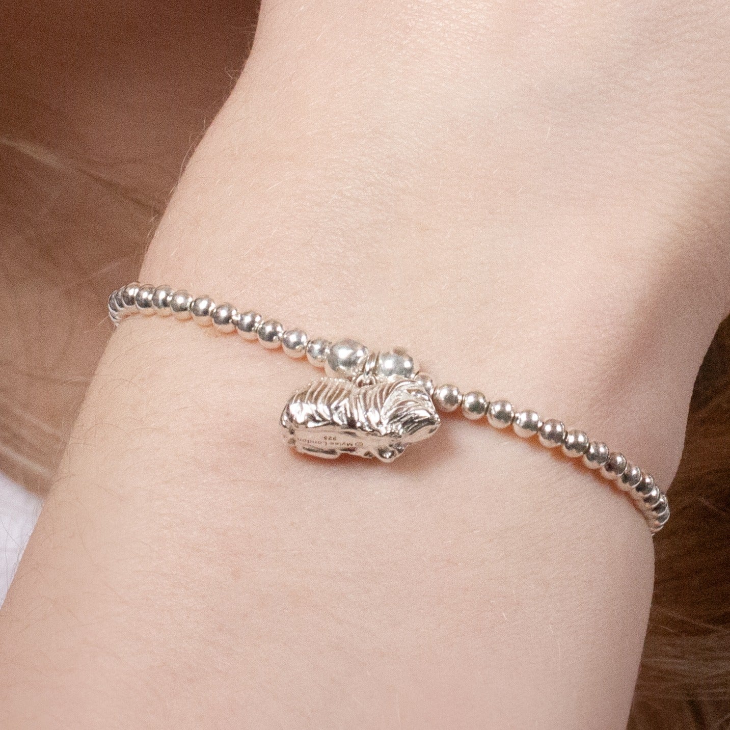 Long - Haired Guinea Pig Silver Ball Bead Bracelet - Personalised - MYLEE London