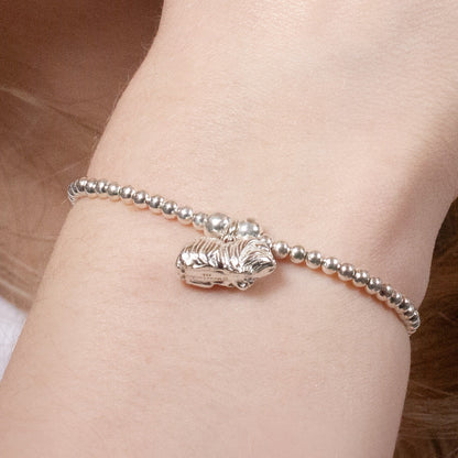 Long - Haired Guinea Pig Silver Ball Bead Bracelet - Personalised - MYLEE London